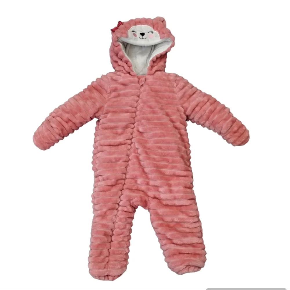 Koala Baby 1-Piece Plush Hooded Pram Suit Fleece Jumper, Pink 12-18 M - Picture 1 of 11